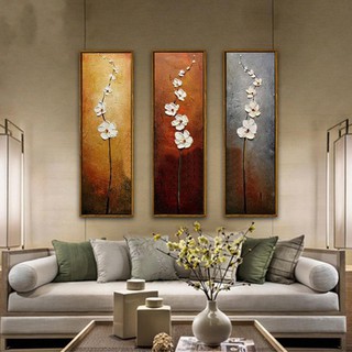 Bộ 3 Tranh Canvas Trừu Tượng Không Khung Họa Tiết Hoa Dùng Trang Trí Nhà