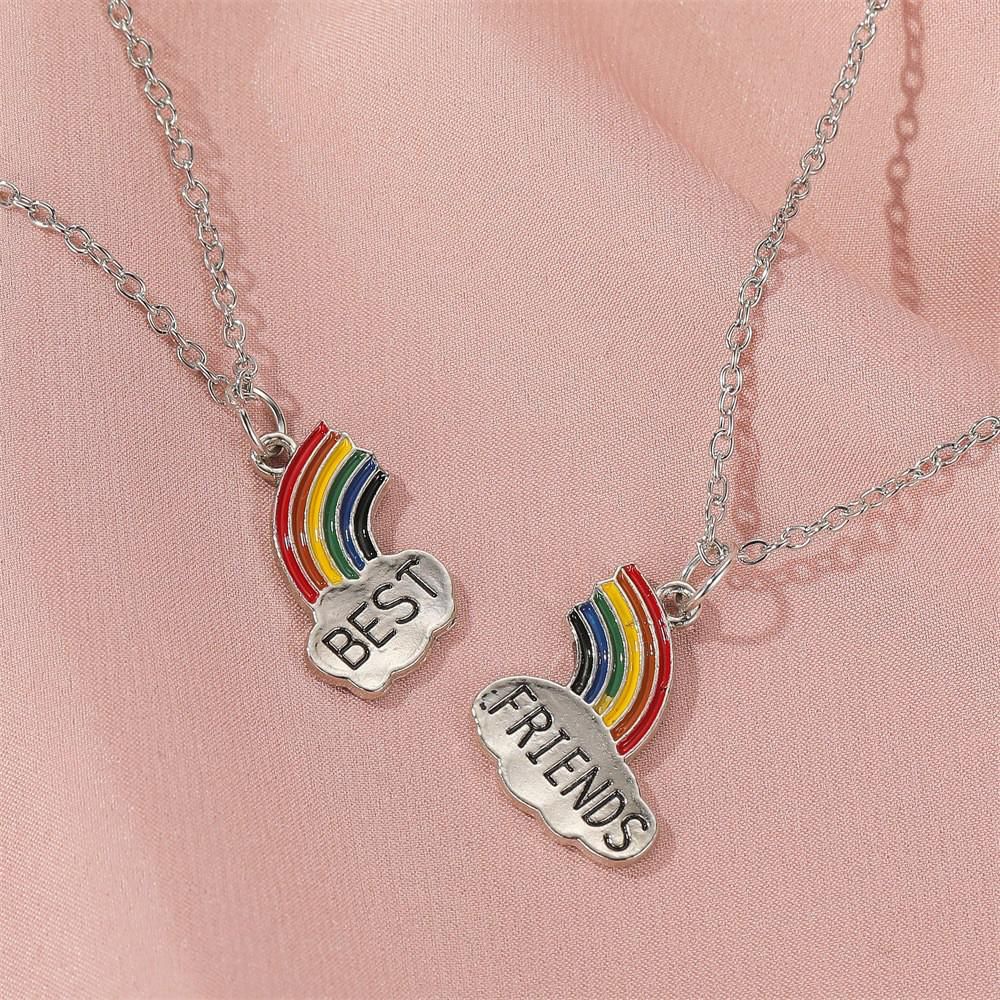 Vòng cổ Mặt Hình Trái Tim Màu Cầu Vồng In Chữ Best Friend Phong Cách Cổ Điển Thời Trang