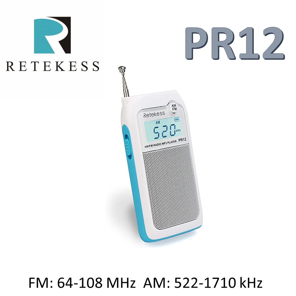 Retekess PR12 - Đài Radio Mini Cầm Tay Nghe AM/FM và Nhạc Thẻ Nhớ
