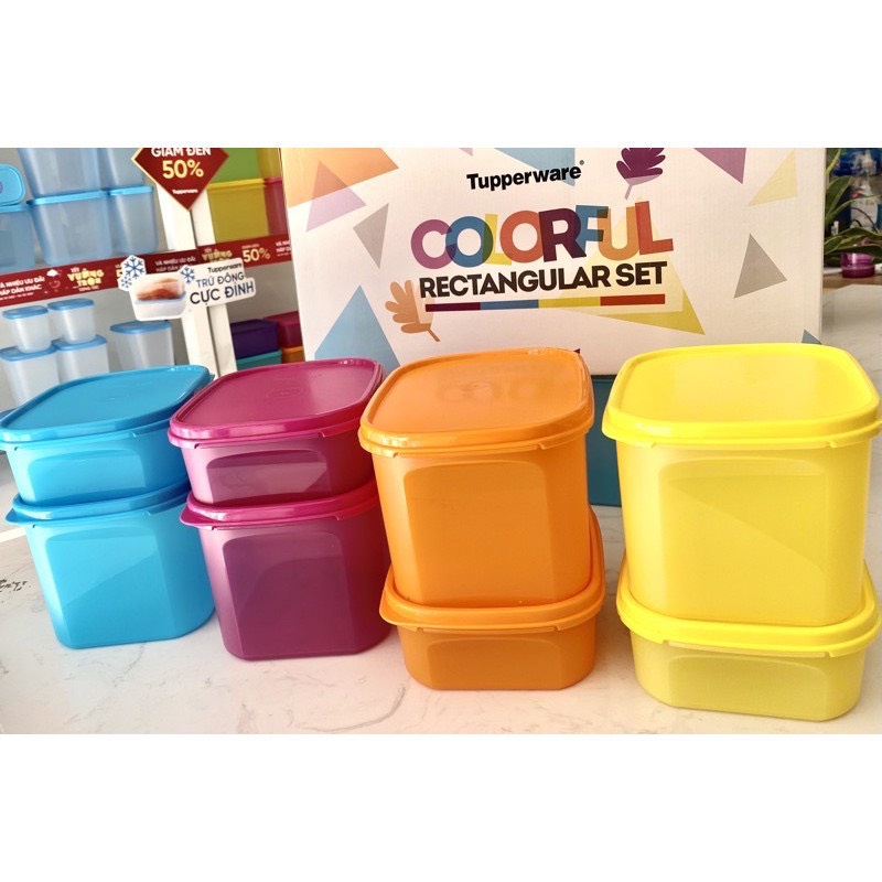 Bộ hộp bảo quản thực phẩm Tupperware Colorful Rectangular 8 - Hàng chính hãng - Bảo hành trọn đời - Nhựa nguyên sinh