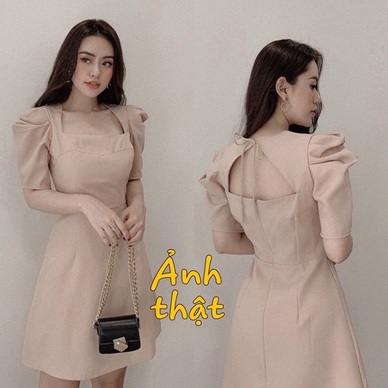 Đầm tay bồng lưng cột nơ 2 màu | BigBuy360 - bigbuy360.vn