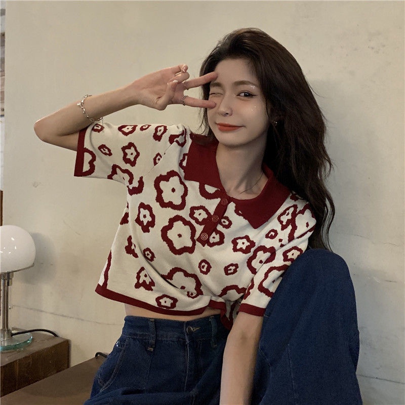 Áo polo Dệt Kim Mỏng Dáng Rộng Kiểu Pháp Thời Trang Mùa Hè Cho Nữ