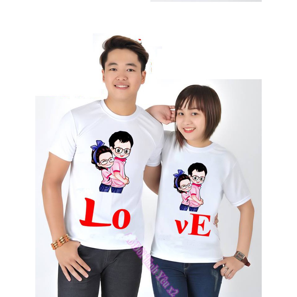 Áo Cặp Đôi Tình Yêu Nam Nữ Ngắn Tay Xinh Cute In 3D Logo CÚN TÚI, Vải Cotton Organic Mềm Mịn Thoáng Mát