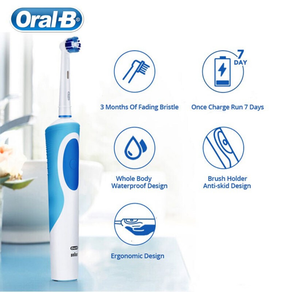 Bàn chải điện đánh răng tự động Oral-B D12 xanh dương làm sạch răng, chống mảng bám và hạn chế viêm nướu