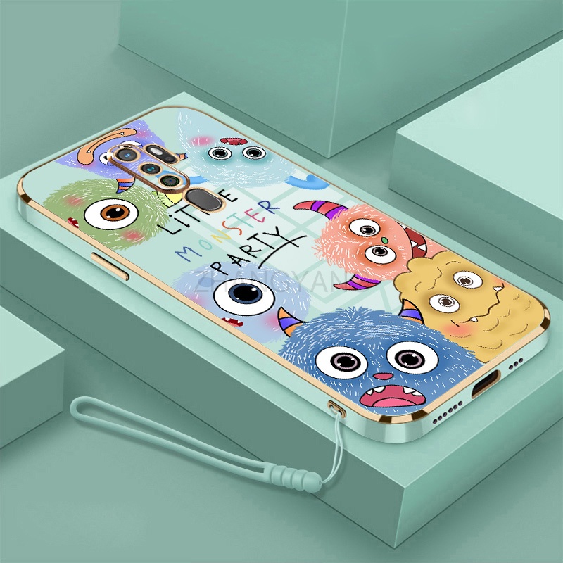 Ốp Điện Thoại TPU silicone Mềm Mạ Điện Họa Tiết Quái Vật Nhỏ Có Dây Đeo Cho oppo a5 2020 a9 2020