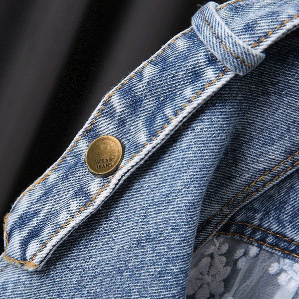 Áo khoác jean cho bé gái phối ren lưng điệu đà có lót bên trong chất dày dặn mẫu mới 2022