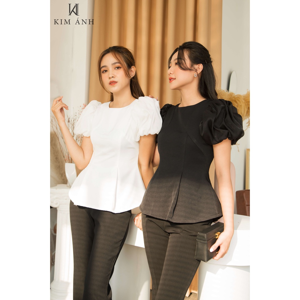 Áo Sơ Mi Kiểu Công Sở Cổ Tròn Nữ Tay Bồng  Lụa Hàn Dáng Áo Xòe Sang Trọng Nhiều Màu Kích Thước AKSX33006