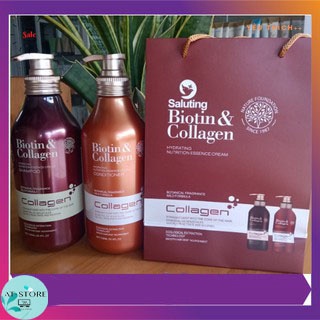 Dầu gội dầu xả biotin collagen saluting 750ml x2 chăm sóc tóc siêu phục hồi tóc hư tổn. dầu cặp biotin nâu gx31