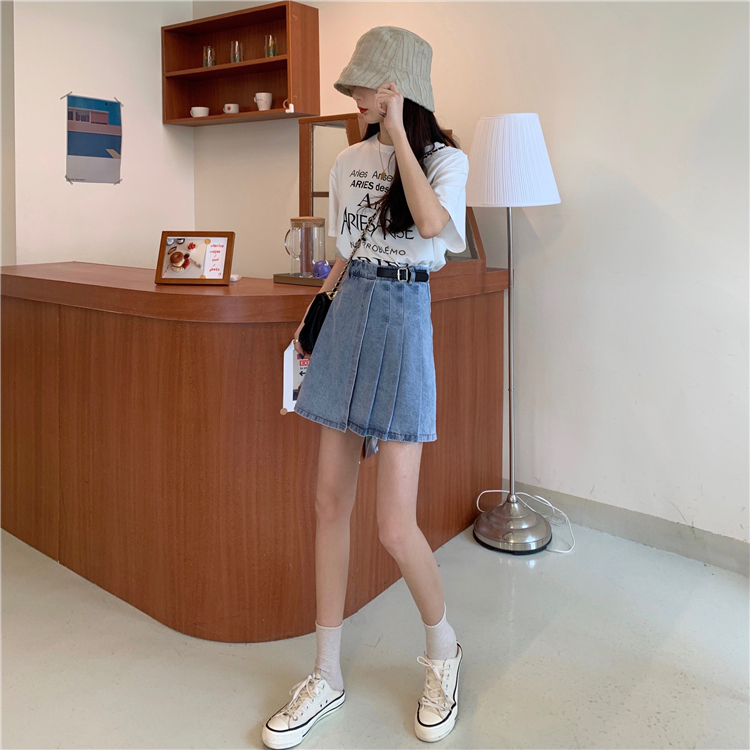 Chân Váy Jean Xiaozhainv Dáng Chữ A Lưng Cao Xếp Ly Phong Cách Hàn Quốc | BigBuy360 - bigbuy360.vn