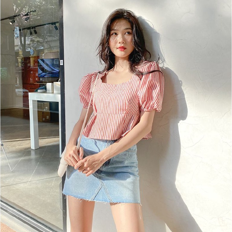 Váy jean MIEU dáng ngắn chữ A ráp cắt lai - GF07 | BigBuy360 - bigbuy360.vn