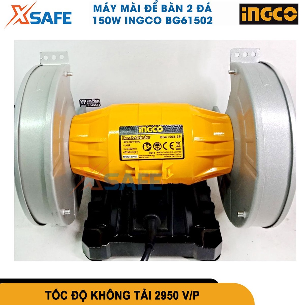Máy mài hai đầu INGCO BG61502 công suất 150W tốc độ không tải 2950 vòng /phút đường kính 150mm - chính hãng