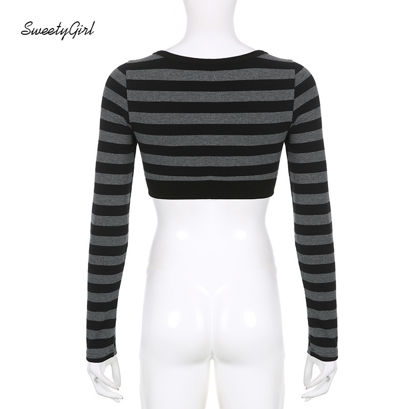 Áo Thun Tay Dài Cổ Chữ U Họa Tiết Kẻ Sọc Màu Tương Phản Thời Trang 2022 Cho Nữ