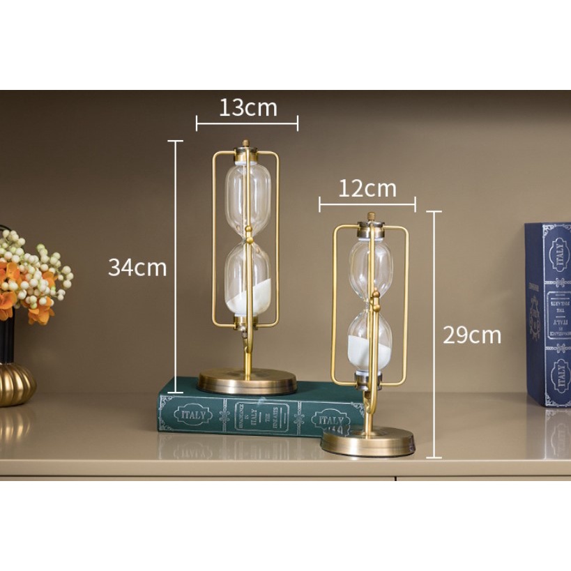 Đồng hồ cát con lắc quay bằng kim loại để bàn làm việc