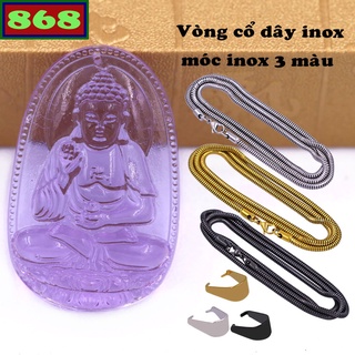 Mặt Phật A di đà thủy tinh tím kèm vòng cổ dây chuyền inox - Phật bản mệnh