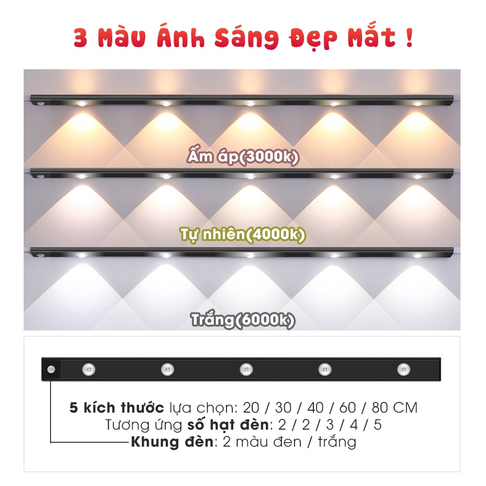 Đèn LED Trang Trí, Cảm Biến Chuyển Động Dán Tường Dùng Pin, Cảm Ứng Mini Tự Động Sáng Decor Phòng Ngủ Nhà Bếp Automatik