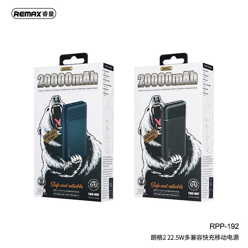 Pin Dự Phòng 20000mah Remax RPP-192 Lango Series II sạc nhanh QC3.0 và PD 18W max 22.5W