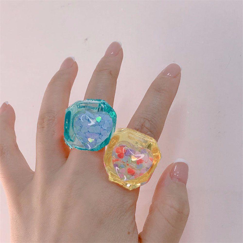 Nhẫn Nhựa Acrylic Trong Suốt Đính Kim Sa Lấp Lánh Thời Trang Cho Nữ