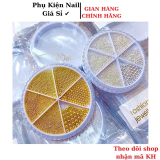 Bi sát khay tròn nail trang trí móng vàng bạc