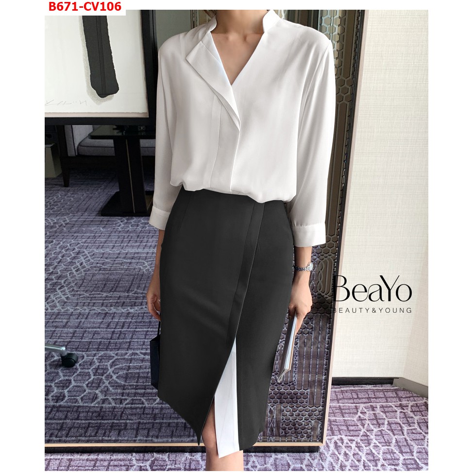 CV106- VÁY BÚT CHÌ PHỐI VẠT TRẮNG | BigBuy360 - bigbuy360.vn