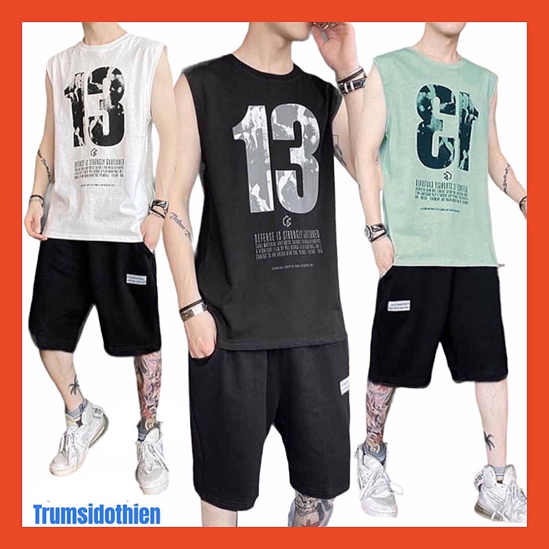Bộ 3 lỗ, Đồ Bộ Unisex Sát Nách số 13 Siêu Mát mặc nhà ngủ thể thao tập gym