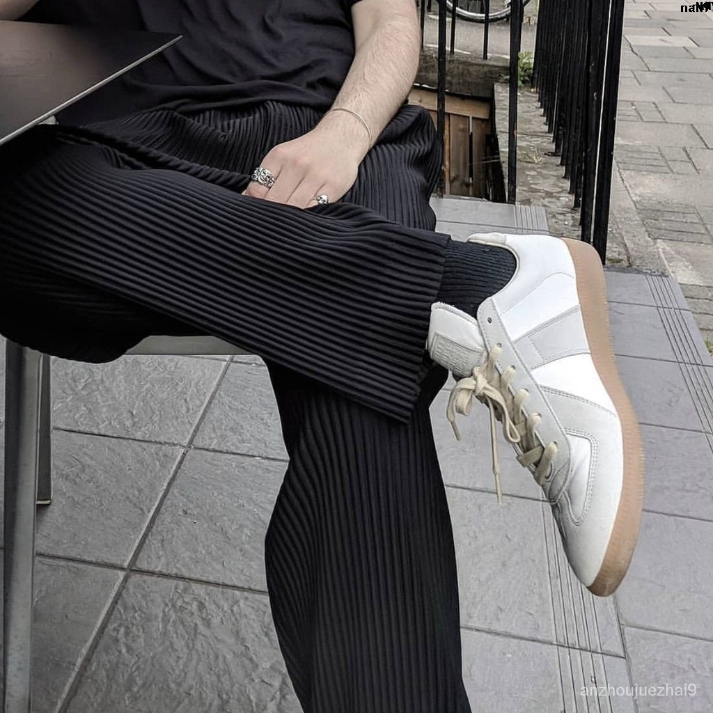 Issey Miyake Quần Xếp Ly Lụa Lạnh Mỏng Ống Rộng Kiểu Hàn Quốc Mùa Hè Cho Nam