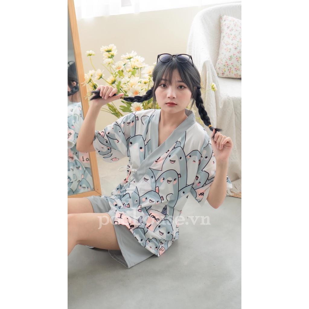 Combo Cá mập-Gấu Boo - Pijama kimono ngủ chất liệu cotton, đồ ngủ kimono đồ ngủ kiểu Nhật bản - Poohouse Pyjama | BigBuy360 - bigbuy360.vn