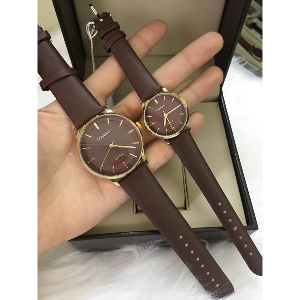 Đồng hồ đôi Longbo dây da mềm- LBC07- màu nâu và đen