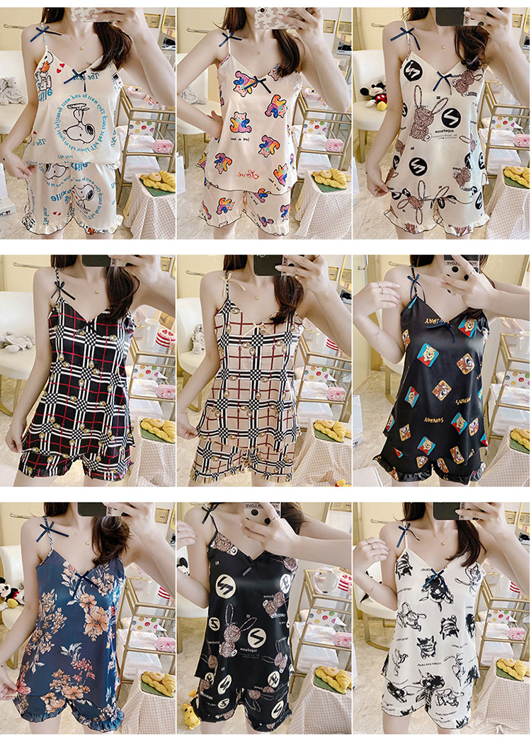 Bộ đồ ngủ lụa in họa tiết hoạt hình dễ thương mát mẻ cho nữ | BigBuy360 - bigbuy360.vn