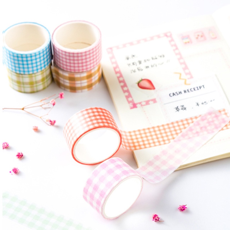 Bộ 4 Cuộn Băng Keo Washi Họa Tiết Kẻ Sọc Tự Làm Trang Trí Sổ Tay / Nhật Ký Phong Cách Nhật Bản