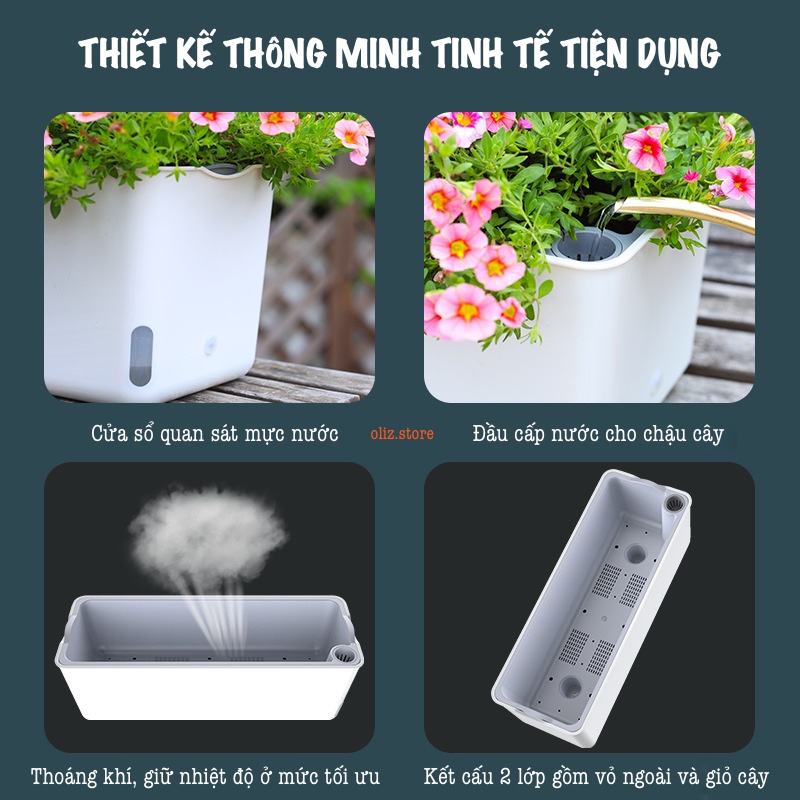 Chậu nhựa trồng cây Oliz A207 - Chậu trồng cây ban công tự tưới