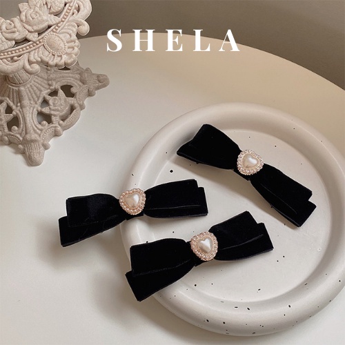 Kẹp tóc nơ nhung đen đính ngọc xinh xắn dành cho nữ KN4 Shela.accessories
