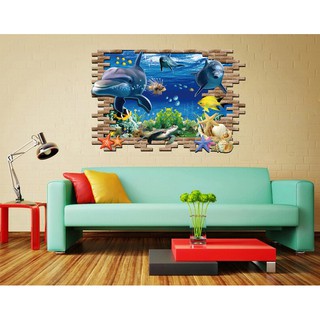 decal dán tường 3D cá heo - DC167