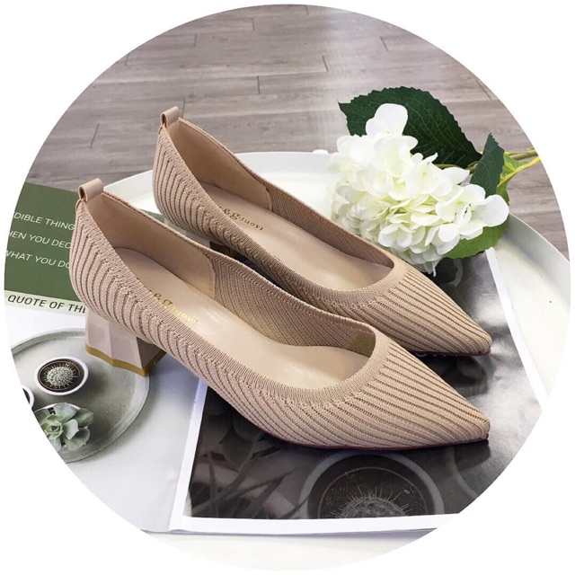 XẢ KHO SALE RẺ VÔ ĐỊCH Giày cao gót nữ chất len mũi nhọn đế vuông cao 4P mẫu mới nhất độc lạ
