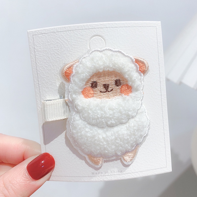 Kẹp Tóc Lông Cừu Thêu Họa Tiết Hoạt Hình Dễ Thương Cho Bé Gái