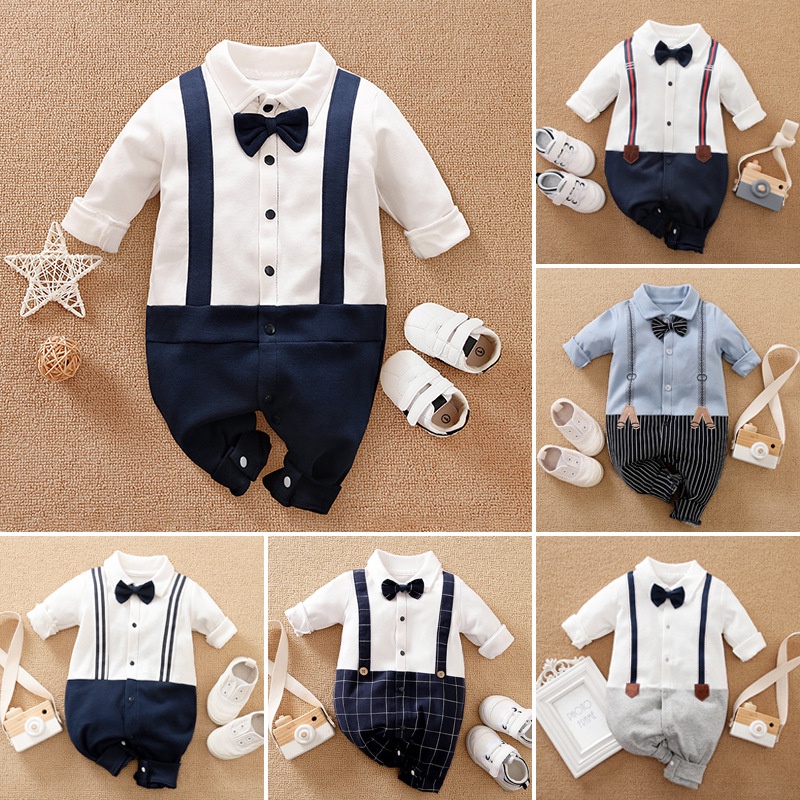 body dài tay chất cotton kiểu công tử thắt nơ đáng yêu cho bé trai