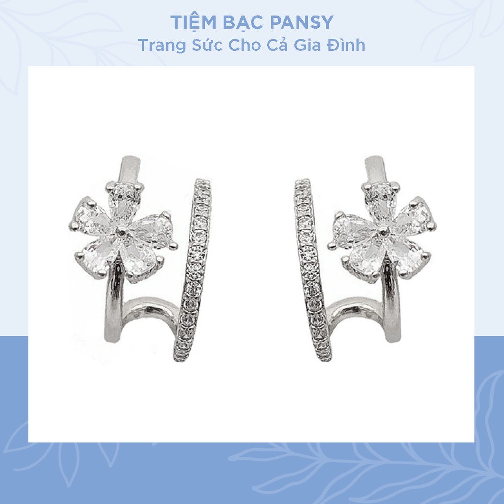 Bông tai bạc nữ hoạ tiết hoa kẹp vành - Khuyên tai nữ bạc ta cao cấp PANSY