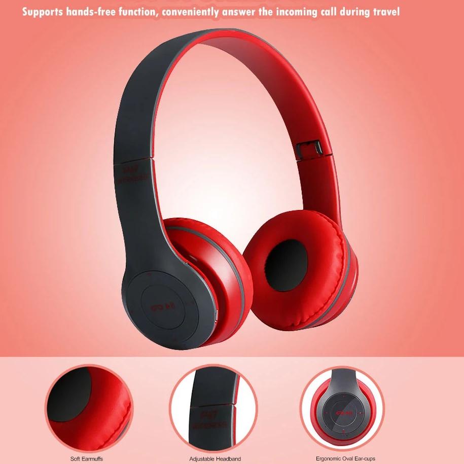 ✶➸ Tai nghe Bluetooth không dây P47 phong cách đơn giản màu đỏ/xanh dương/đen ★★ Hkv