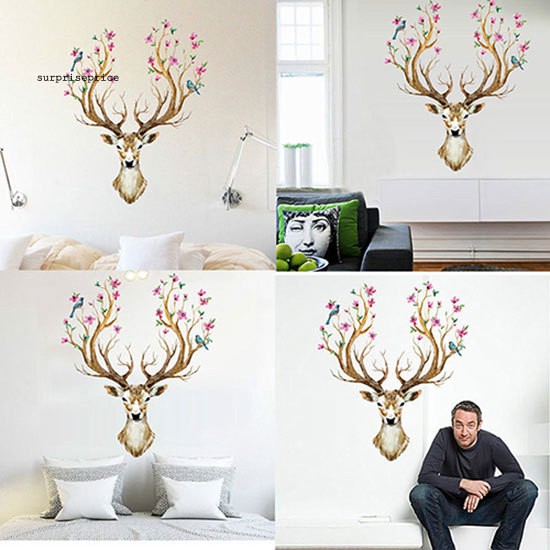 Miếng Dán Tường Trang Trí Hình Hươu Và Hoa Xinh Xắn
