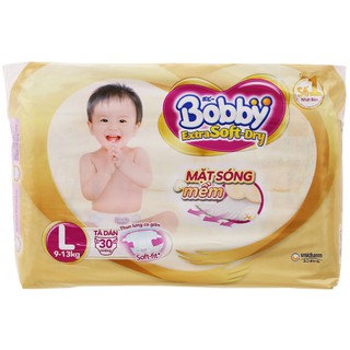 [CHÍNH HÃNG] Bỉm - Tã Dán Bobby Extra Soft-Dry Size L30 (Cho bé 9-13kg)