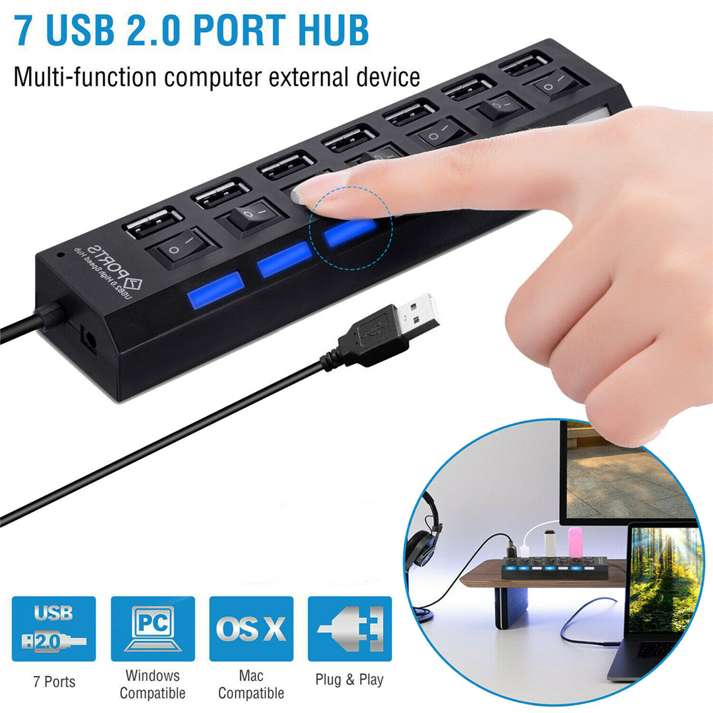 Bộ chia 7 cổng Usb 2.0 có công tắc cho máy tính để bàn tiện dụng