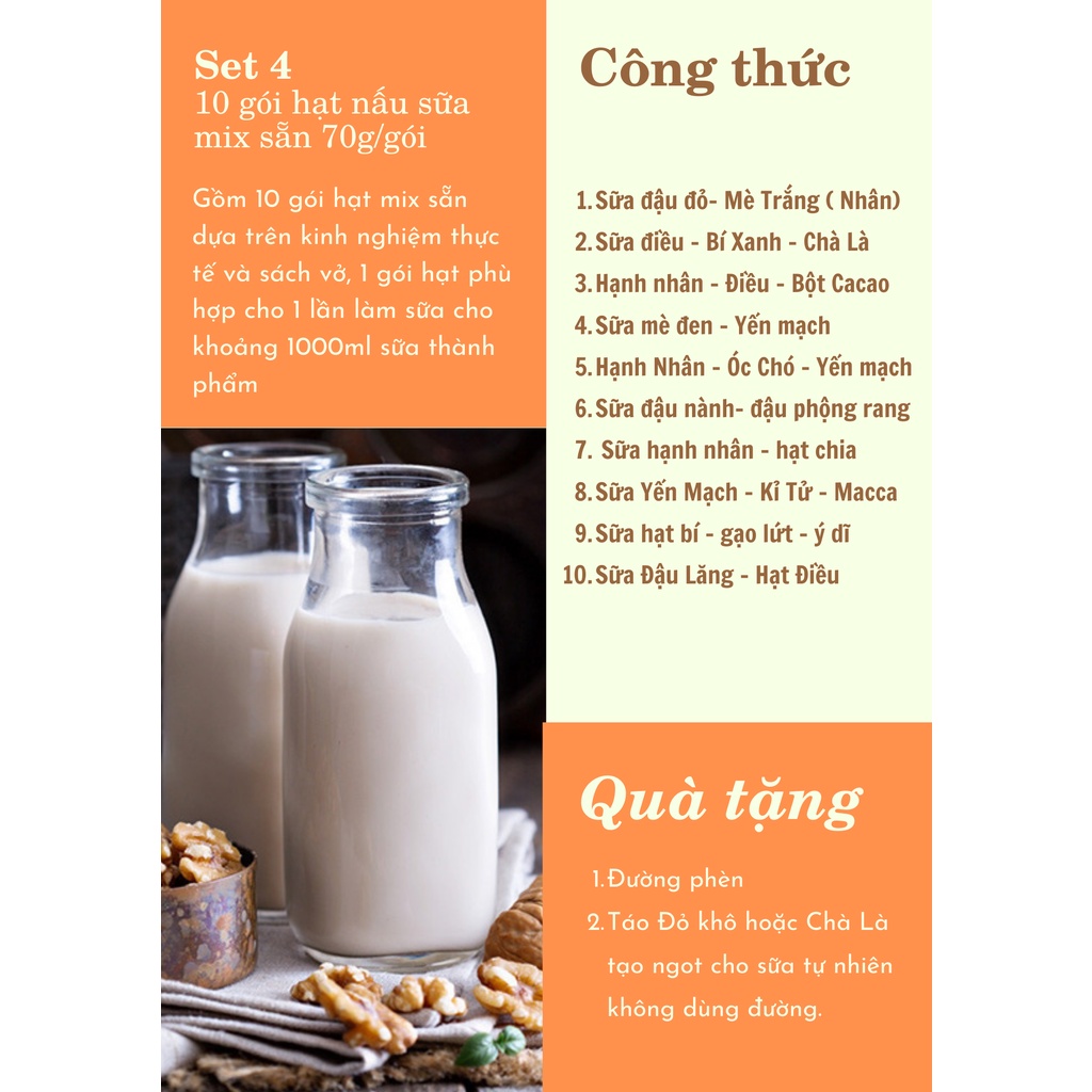 [TẶNG MUỐI HỒNG] Set 10 Gói 70g hạt dinh dưỡng mix sẵn/set hạt làm sữa tiện lợi đóng gói hút chân không