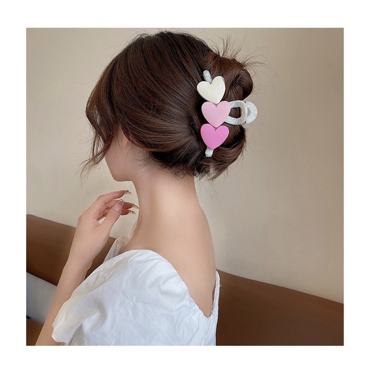 Kẹp tóc nhựa hình trái tim xinh xắn dễ thương kẹp tóc nơ to sau đầu màu hồng nữ tính phong cach Hàn Quốc