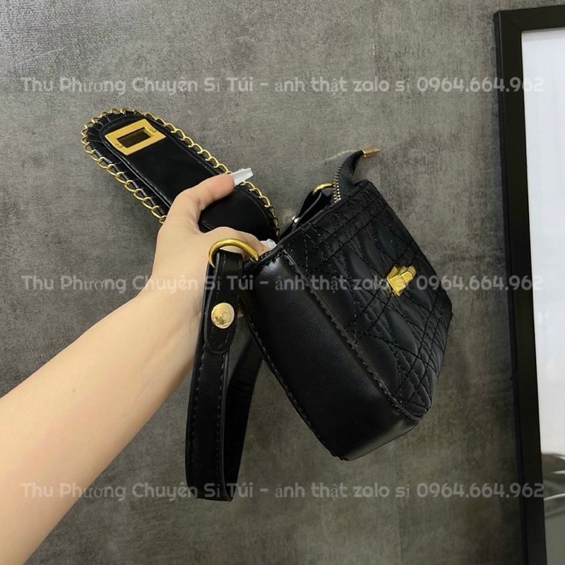 Túi kẹp nách nữ, Túi đeo vai - đeo chéo trần ô dây xích phối da (ảnh thật shop chụp)