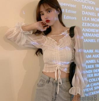 Áo Croptop Tay Dài Cổ Chữ V Khoét Sâu Gợi Cảm Laa8 Cho Nữ