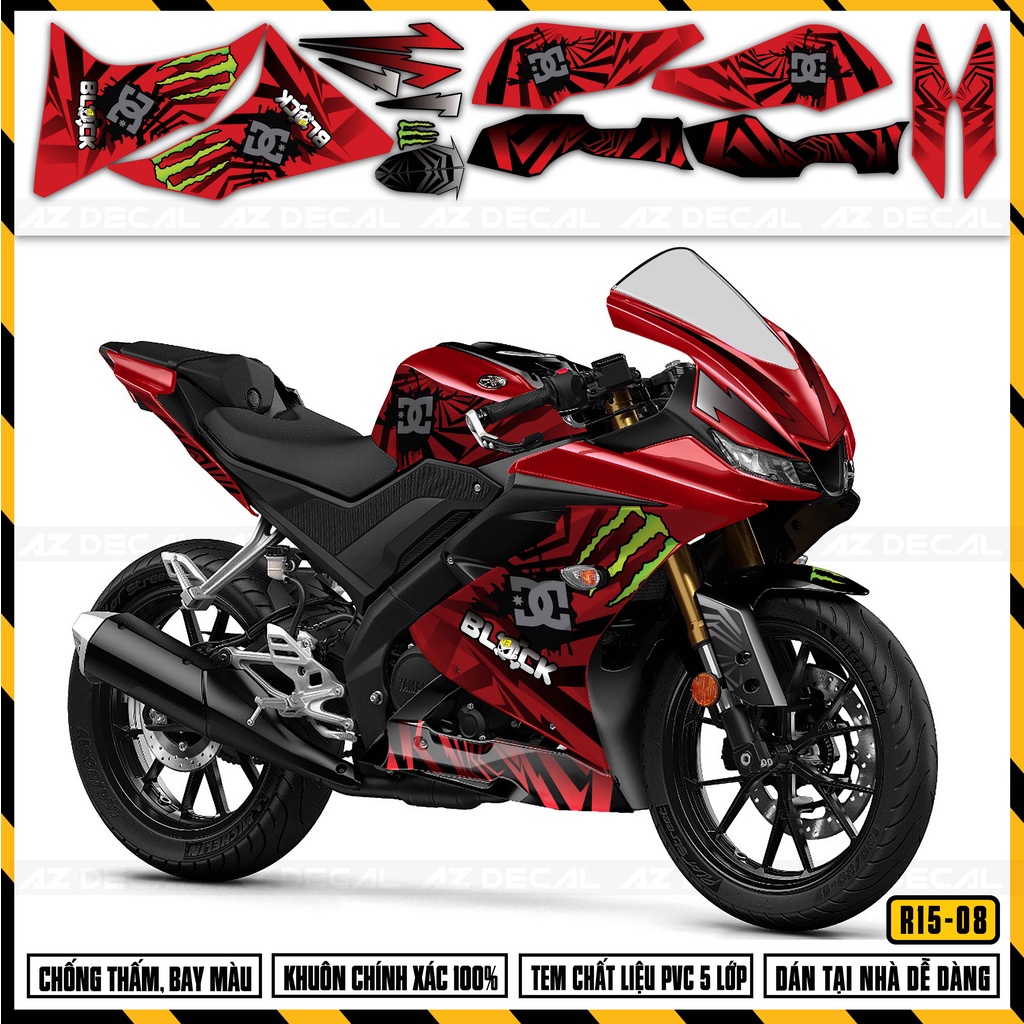 Tem Xe R15V3 Mẫu Ken Block DC | R15V308 | Decal Rời Dán Trang Trí Xe R15 Đỏ, Đen, Xanh, Vàng, Xám