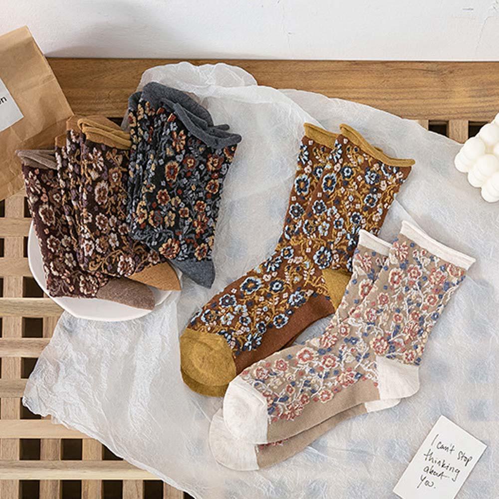 AROMA Đôi Vớ Cotton Thêu Hoa Phong Cách Hàn Quốc Thời Trang Cho Nữ