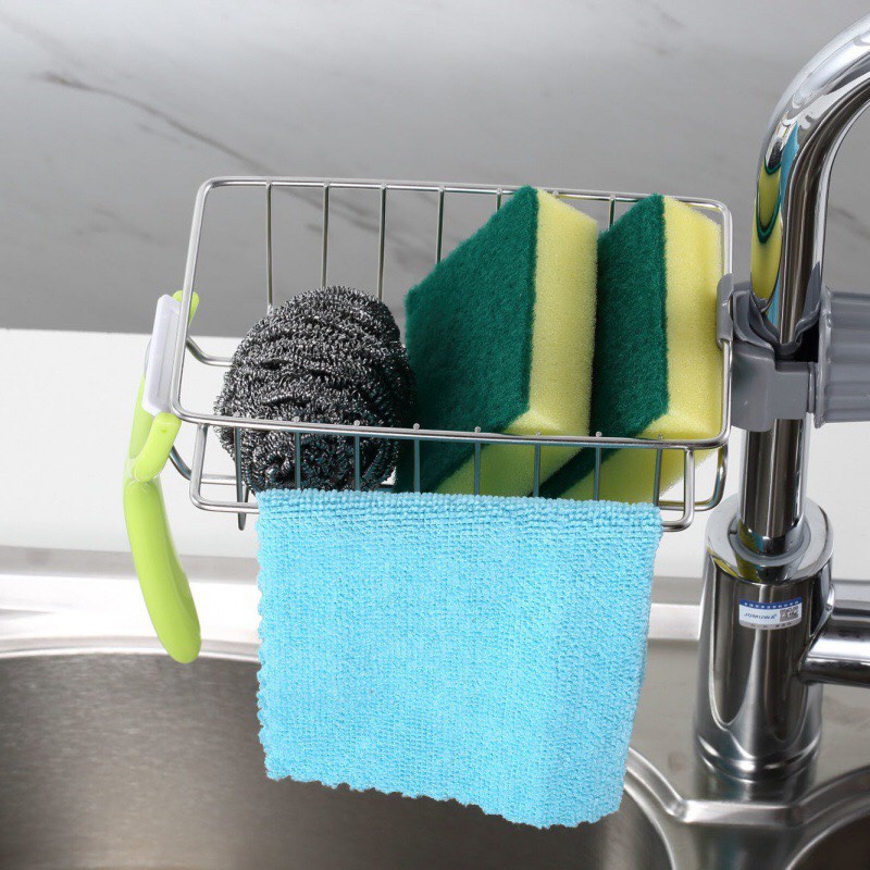 Giá kệ treo bồn rửa bát inox 304 cao cấp kèm thanh treo khăn có hộp