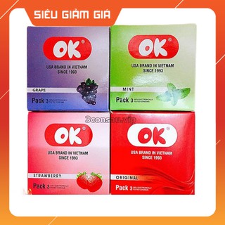 (CÓ CHE TÊN) Bao Cao Su OK Hàng Việt Nam Chất Lượng Cao, Mùi Hương Ngọt Ngào Dâu Tây, Bạc Hà, Nho Và Không Mùi