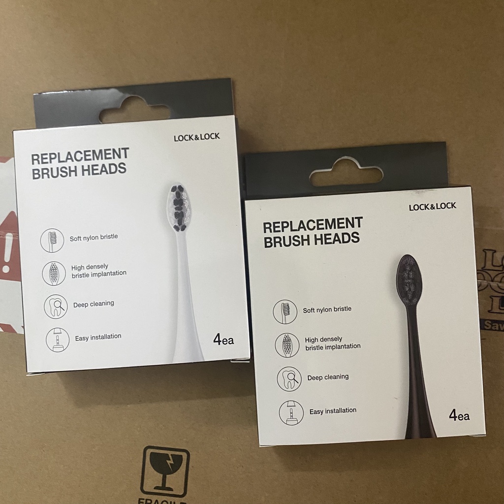 Bộ 4 đầu thay thế cho bàn chải điện Lock&amp;Lock ENR346 - Hàng chính hãng mã ENR546 màu trắng và màu đen - JoyMall