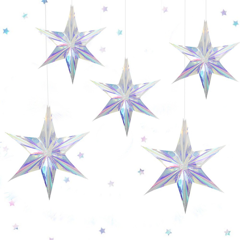 WMES1 Shiny Star Pendant Laser Party Decor Hanging Ornament Window Decor Wedding Christmas Winter DIY Baby Shower Festival Supplies
